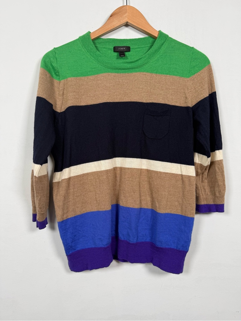 J. Crew Striped Merino Wool Crewneck Sweater, Size L